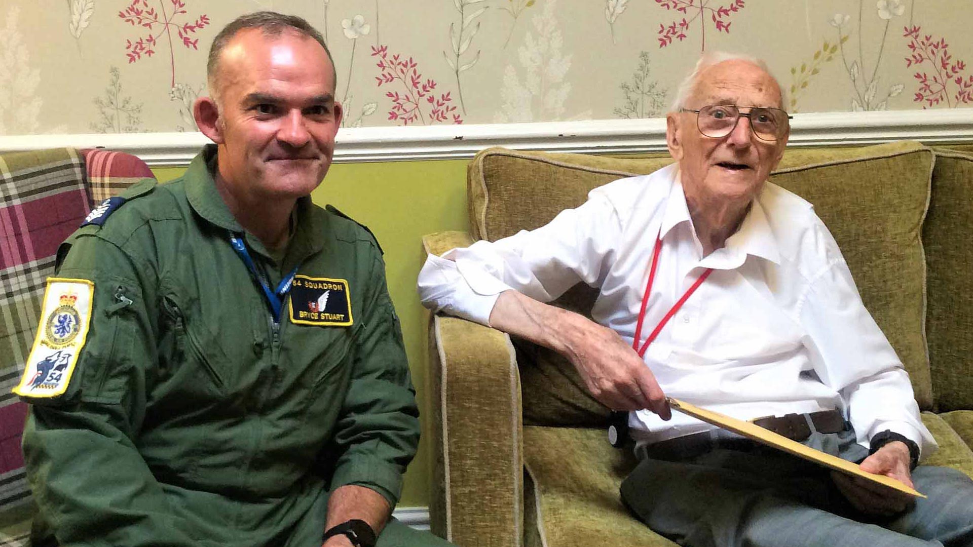 Bryce Stewart from RAF 54 Squadron with ex-Pilot Officer Hugh Rogers